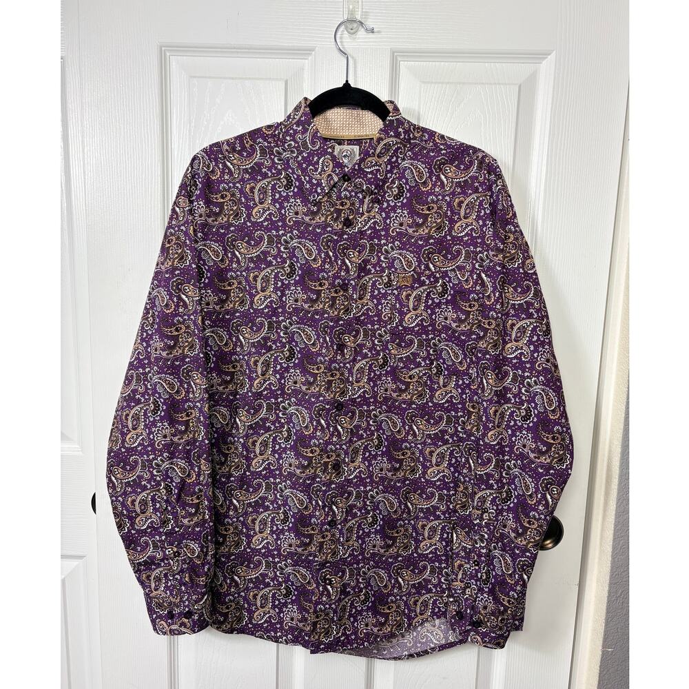Cinch Mens Long Sleeve Purple Paisley  Button Down Western Shirt Size S